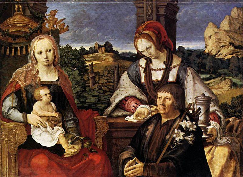 Lucas van Leyden Virgin and Child with Mary Magdalen and a donor Spain oil painting art